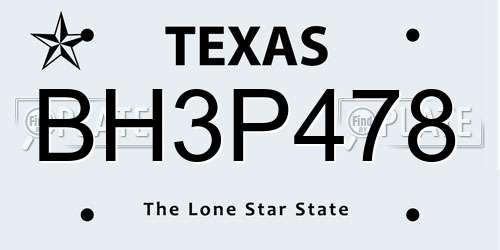 BH3P478 Texas License Plate