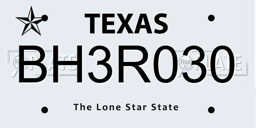 BH3R030 Texas License Plate