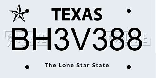 BH3V388 Texas License Plate