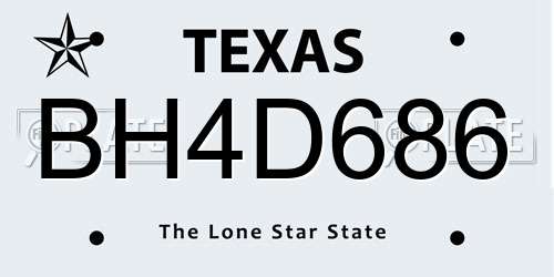 BH4D686 Texas License Plate