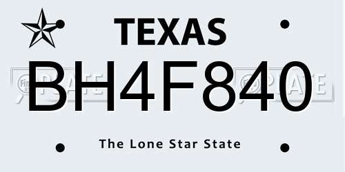 BH4F840 Texas License Plate