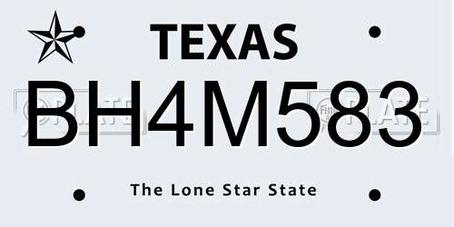 BH4M583 Texas License Plate