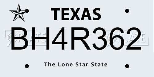 BH4R362 Texas License Plate