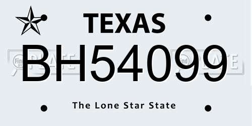 BH54099 Texas License Plate