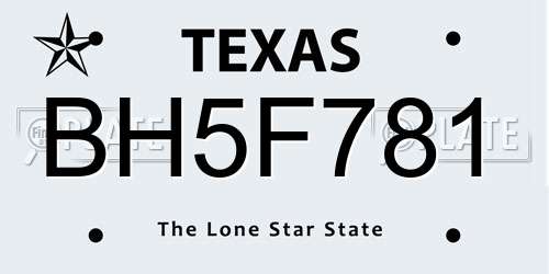 BH5F781 Texas License Plate