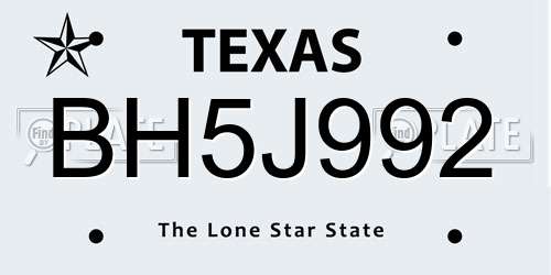 BH5J992 Texas License Plate