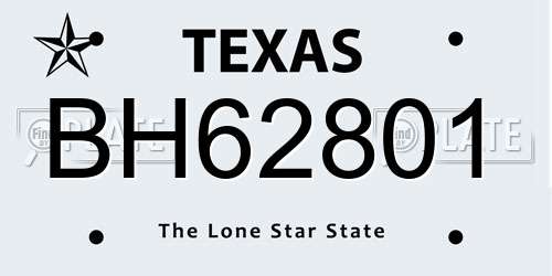 BH62801 Texas License Plate