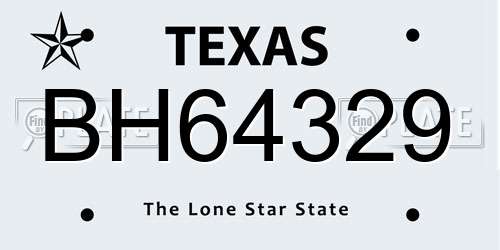 BH64329 Texas License Plate