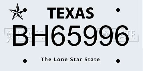 BH65996 Texas License Plate