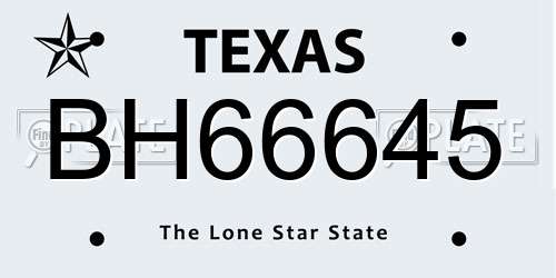 BH66645 Texas License Plate