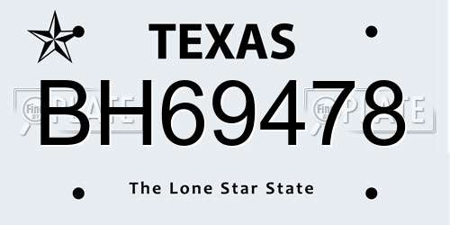 BH69478 Texas License Plate