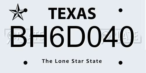 BH6D040 Texas License Plate