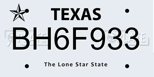BH6F933 Texas License Plate