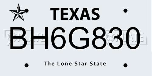 BH6G830 Texas License Plate
