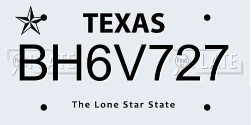 BH6V727 Texas License Plate