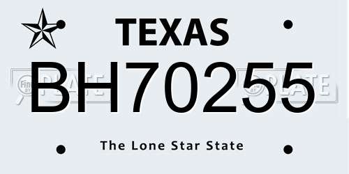 BH70255 Texas License Plate