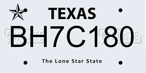BH7C180 Texas License Plate