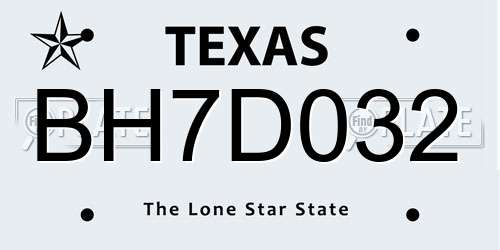 BH7D032 Texas License Plate