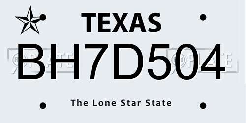 BH7D504 Texas License Plate