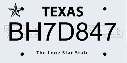BH7D847 Texas License Plate