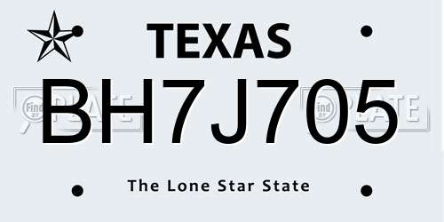BH7J705 Texas License Plate