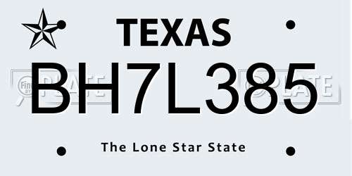 BH7L385 Texas License Plate