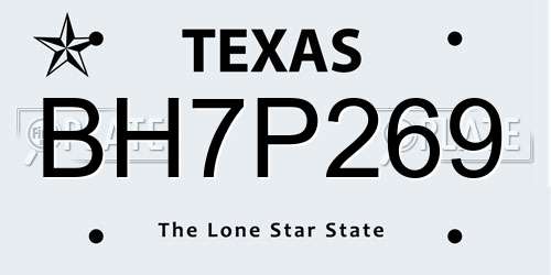 BH7P269 Texas License Plate