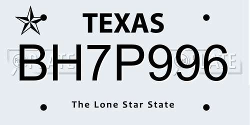 BH7P996 Texas License Plate