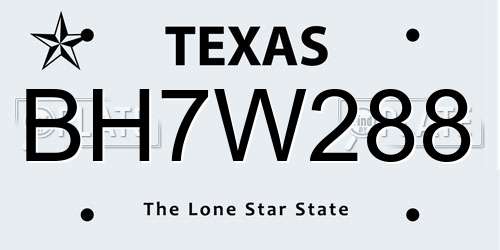 BH7W288 Texas License Plate