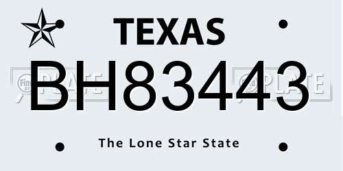 BH83443 Texas License Plate