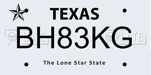 BH83KG Texas License Plate