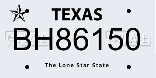 BH86150 Texas License Plate