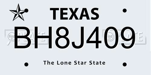 BH8J409 Texas License Plate
