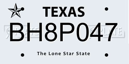 BH8P047 Texas License Plate