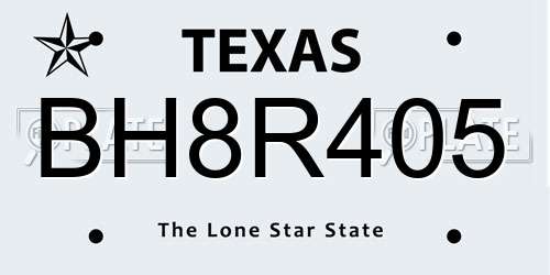BH8R405 Texas License Plate
