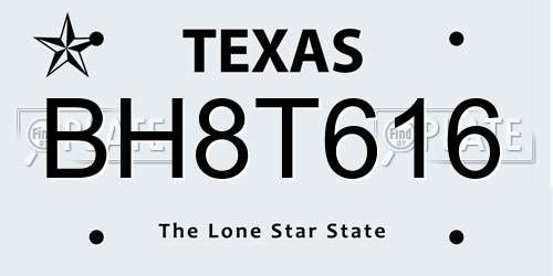 BH8T616 Texas License Plate