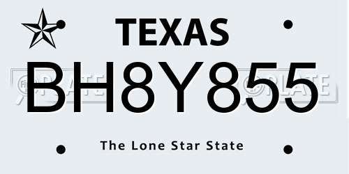 BH8Y855 Texas License Plate