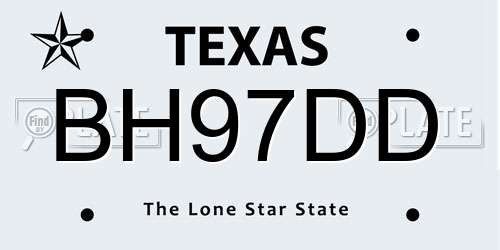 BH97DD Texas License Plate