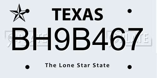 BH9B467 Texas License Plate
