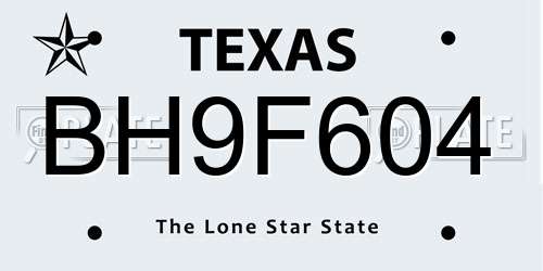 BH9F604 Texas License Plate