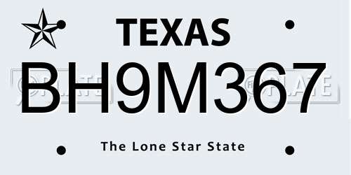 BH9M367 Texas License Plate