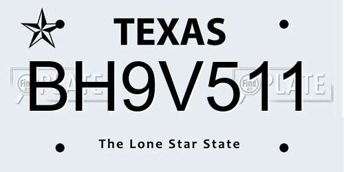 BH9V511 Texas License Plate