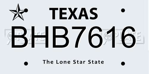 BHB7616 Texas License Plate