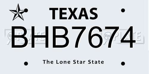 BHB7674 Texas License Plate