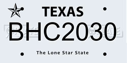 BHC2030 Texas License Plate