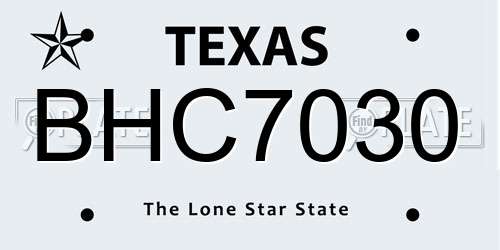 BHC7030 Texas License Plate