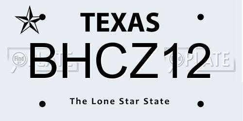 BHCZ12 Texas License Plate