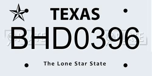 BHD0396 Texas License Plate
