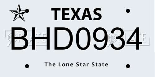 BHD0934 Texas License Plate