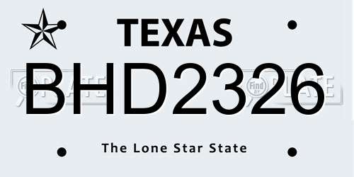 BHD2326 Texas License Plate